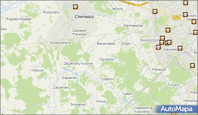 mapa Ogrodniki gmina Choroszcz, Ogrodniki gmina Choroszcz na mapie Targeo