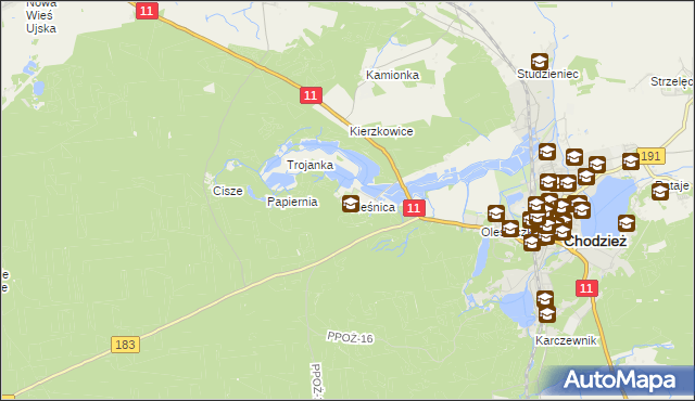 mapa Oleśnica gmina Chodzież, Oleśnica gmina Chodzież na mapie Targeo