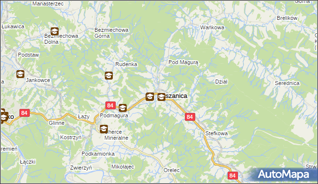 mapa Olszanica powiat leski, Olszanica powiat leski na mapie Targeo