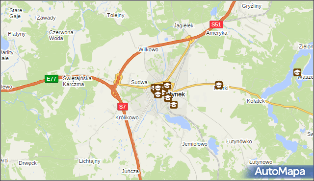 mapa Olsztynek, Olsztynek na mapie Targeo