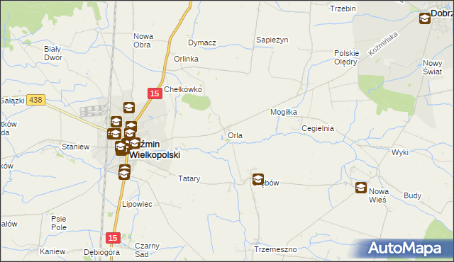 mapa Orla gmina Koźmin Wielkopolski, Orla gmina Koźmin Wielkopolski na mapie Targeo