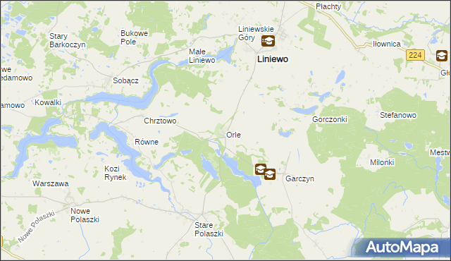mapa Orle gmina Liniewo, Orle gmina Liniewo na mapie Targeo
