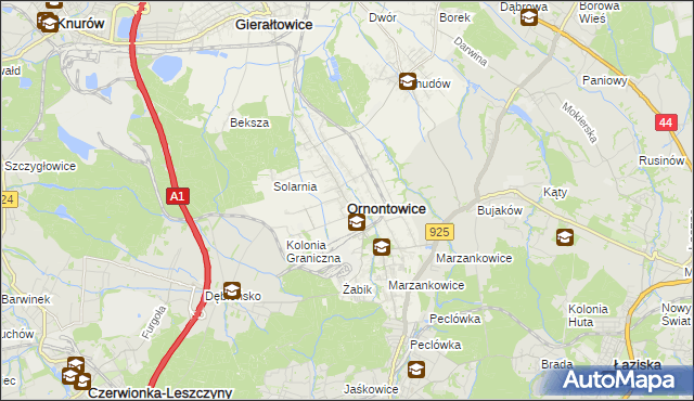 mapa Ornontowice, Ornontowice na mapie Targeo