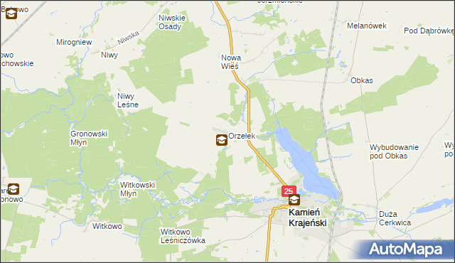 mapa Orzełek gmina Kamień Krajeński, Orzełek gmina Kamień Krajeński na mapie Targeo