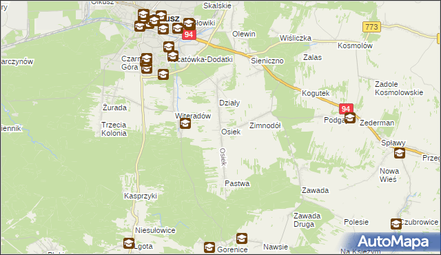 mapa Osiek gmina Olkusz, Osiek gmina Olkusz na mapie Targeo