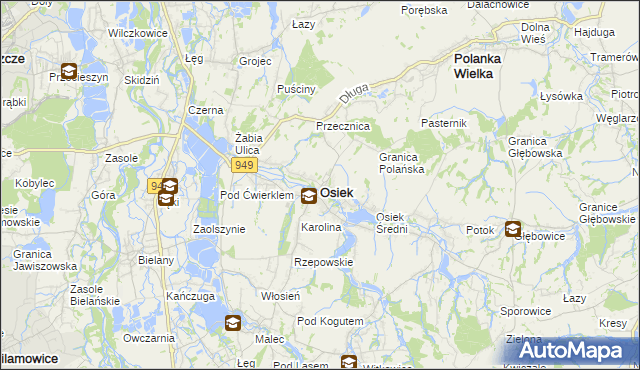 mapa Osiek powiat oświęcimski, Osiek powiat oświęcimski na mapie Targeo