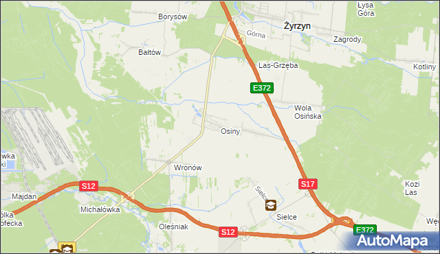 mapa Osiny gmina Żyrzyn, Osiny gmina Żyrzyn na mapie Targeo