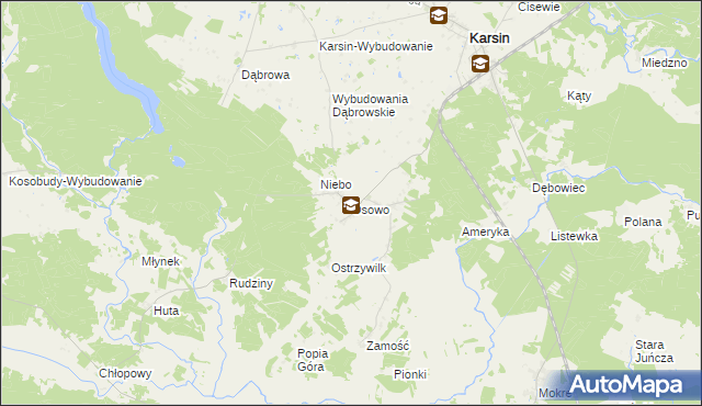 mapa Osowo gmina Karsin, Osowo gmina Karsin na mapie Targeo