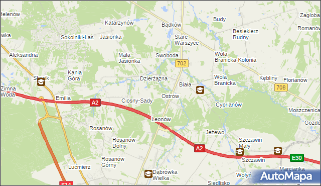 mapa Ostrów gmina Zgierz, Ostrów gmina Zgierz na mapie Targeo