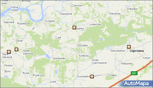mapa Ostrówek gmina Dąbrówka, Ostrówek gmina Dąbrówka na mapie Targeo