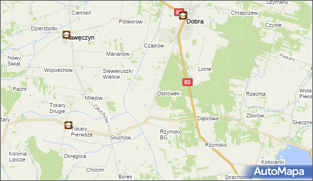 mapa Ostrówek gmina Dobra, Ostrówek gmina Dobra na mapie Targeo
