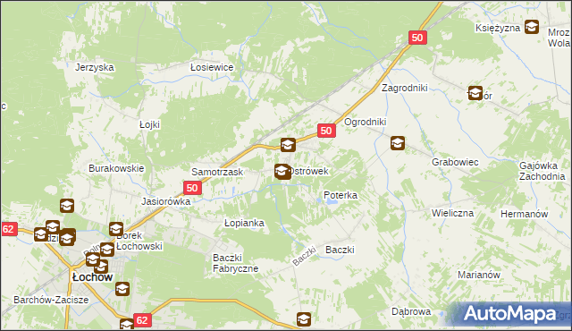 mapa Ostrówek gmina Łochów, Ostrówek gmina Łochów na mapie Targeo