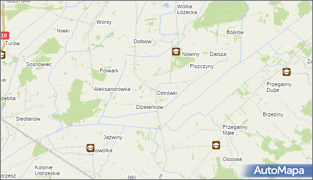 mapa Ostrówki gmina Wohyń, Ostrówki gmina Wohyń na mapie Targeo