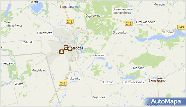 mapa Ostrowo gmina Mrocza, Ostrowo gmina Mrocza na mapie Targeo