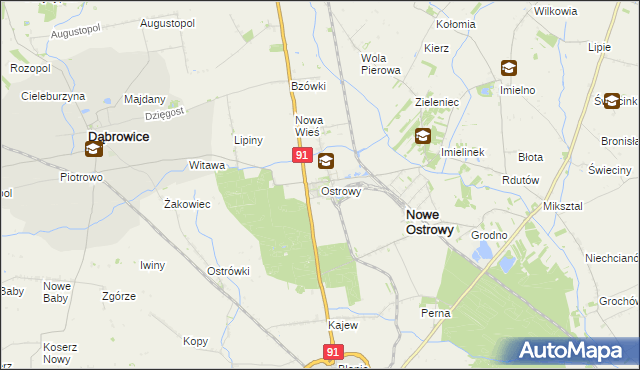 mapa Ostrowy gmina Nowe Ostrowy, Ostrowy gmina Nowe Ostrowy na mapie Targeo