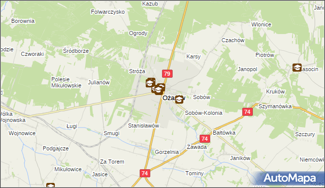 mapa Ożarów powiat opatowski, Ożarów powiat opatowski na mapie Targeo