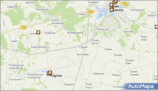mapa Pągów gmina Biała Rawska, Pągów gmina Biała Rawska na mapie Targeo