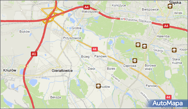 mapa Paniówki, Paniówki na mapie Targeo