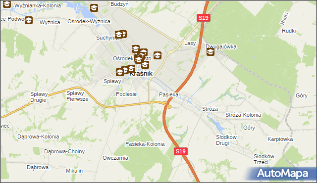 mapa Pasieka gmina Kraśnik, Pasieka gmina Kraśnik na mapie Targeo