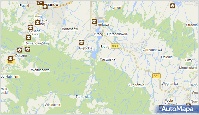 mapa Pastwiska gmina Zarszyn, Pastwiska gmina Zarszyn na mapie Targeo