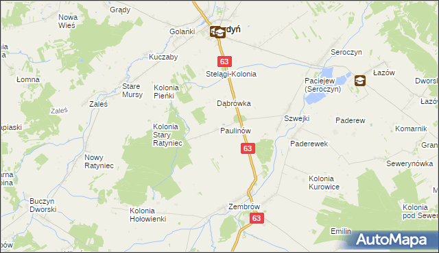 mapa Paulinów gmina Sterdyń, Paulinów gmina Sterdyń na mapie Targeo