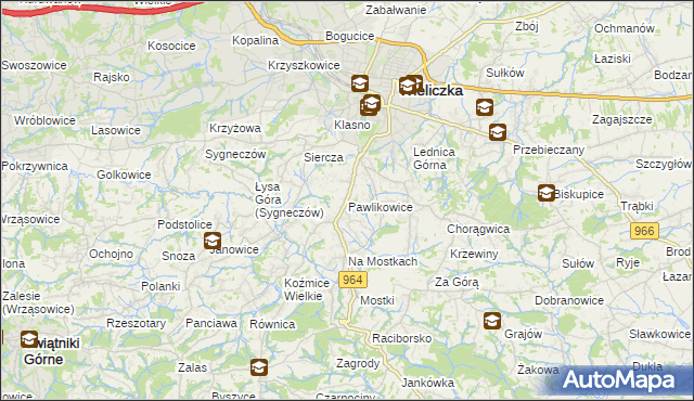 mapa Pawlikowice gmina Wieliczka, Pawlikowice gmina Wieliczka na mapie Targeo
