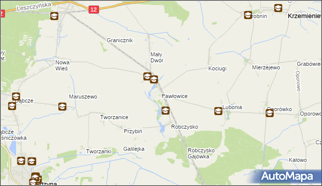 mapa Pawłowice gmina Krzemieniewo, Pawłowice gmina Krzemieniewo na mapie Targeo