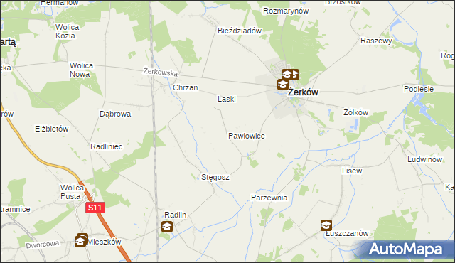mapa Pawłowice gmina Żerków, Pawłowice gmina Żerków na mapie Targeo
