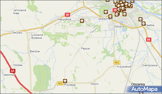 mapa Pępice gmina Skarbimierz, Pępice gmina Skarbimierz na mapie Targeo