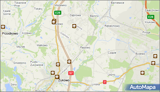 mapa Pępowo gmina Żukowo, Pępowo gmina Żukowo na mapie Targeo