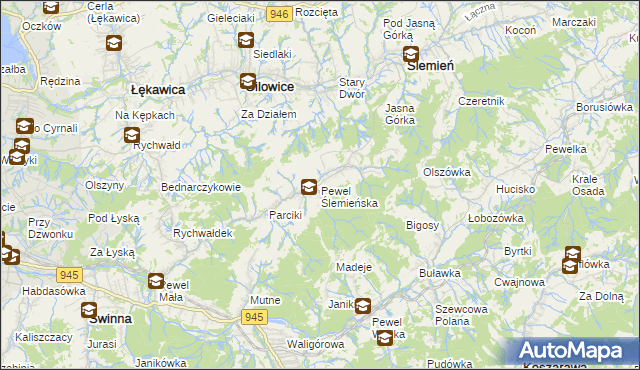 mapa Pewel Ślemieńska, Pewel Ślemieńska na mapie Targeo