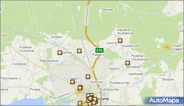 mapa Piasek gmina Pszczyna, Piasek gmina Pszczyna na mapie Targeo