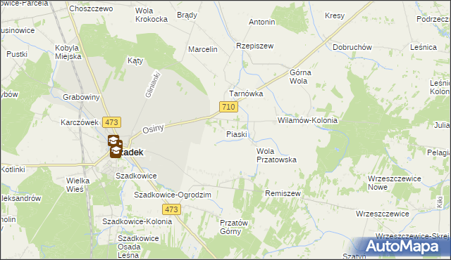 mapa Piaski gmina Szadek, Piaski gmina Szadek na mapie Targeo