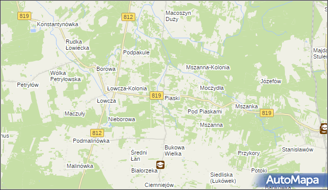 mapa Piaski gmina Wola Uhruska, Piaski gmina Wola Uhruska na mapie Targeo