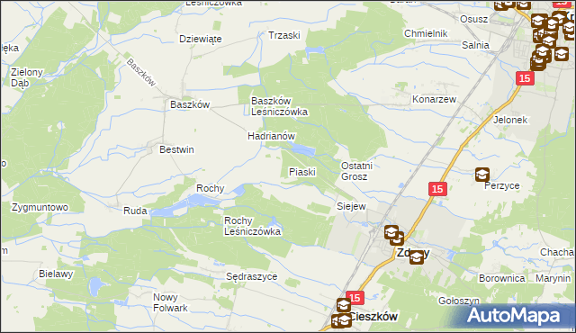 mapa Piaski gmina Zduny, Piaski gmina Zduny na mapie Targeo