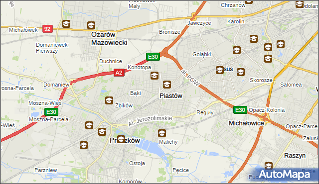 mapa Piastów powiat pruszkowski, Piastów powiat pruszkowski na mapie Targeo