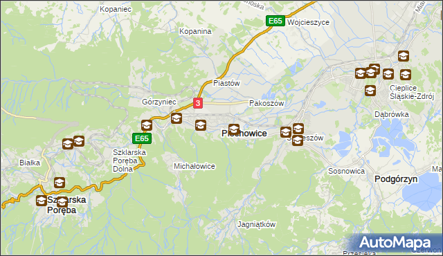 mapa Piechowice powiat jeleniogórski, Piechowice powiat jeleniogórski na mapie Targeo