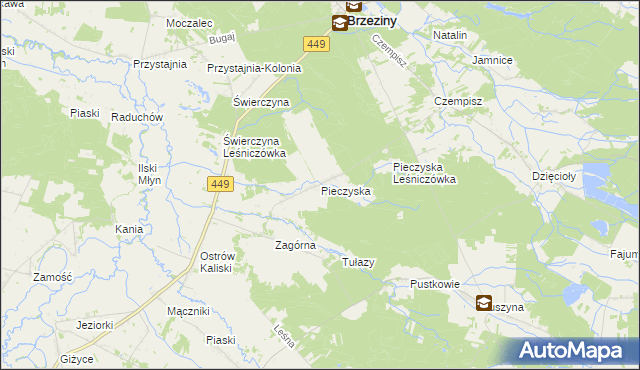 mapa Pieczyska gmina Brzeziny, Pieczyska gmina Brzeziny na mapie Targeo