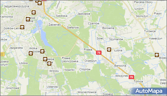 mapa Pilawa gmina Piaseczno, Pilawa gmina Piaseczno na mapie Targeo