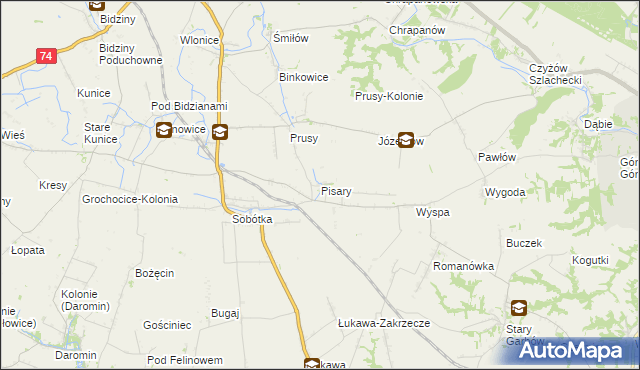 mapa Pisary gmina Ożarów, Pisary gmina Ożarów na mapie Targeo
