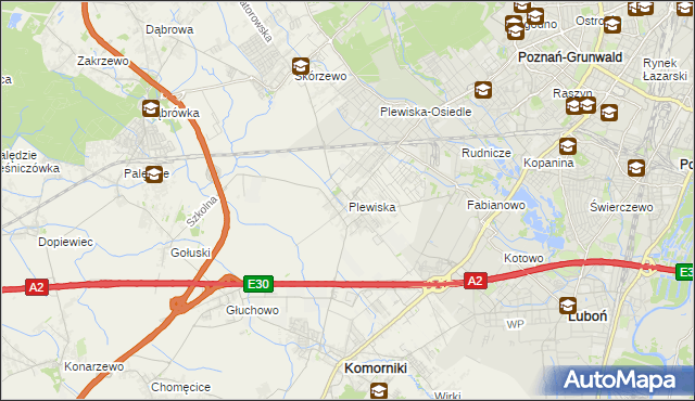 mapa Plewiska gmina Komorniki, Plewiska gmina Komorniki na mapie Targeo