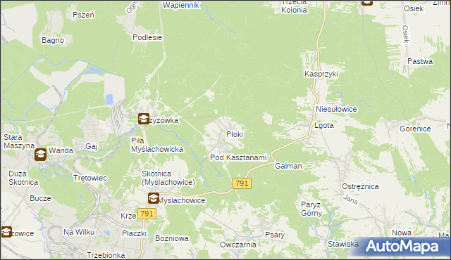 mapa Płoki gmina Trzebinia, Płoki gmina Trzebinia na mapie Targeo