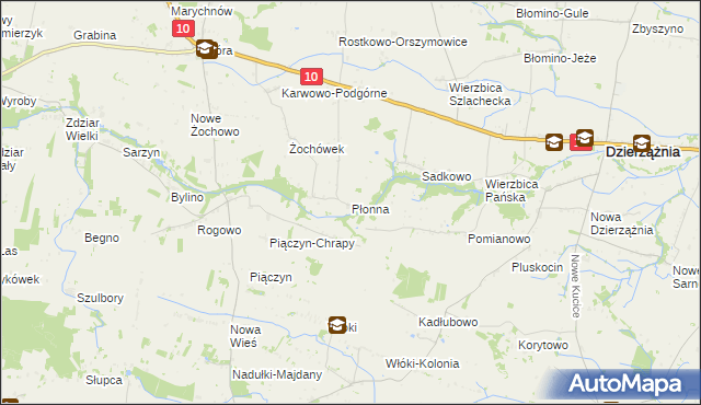 mapa Płonna gmina Staroźreby, Płonna gmina Staroźreby na mapie Targeo