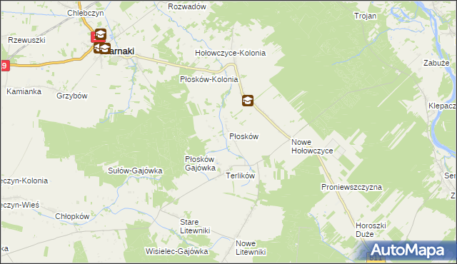 mapa Płosków gmina Sarnaki, Płosków gmina Sarnaki na mapie Targeo
