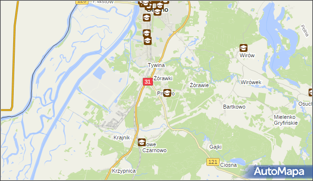 mapa Pniewo gmina Gryfino, Pniewo gmina Gryfino na mapie Targeo