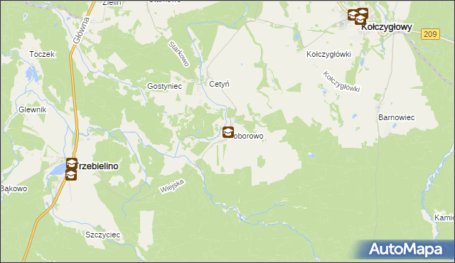 mapa Poborowo gmina Trzebielino, Poborowo gmina Trzebielino na mapie Targeo