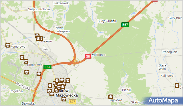 mapa Podborze gmina Ostrów Mazowiecka, Podborze gmina Ostrów Mazowiecka na mapie Targeo
