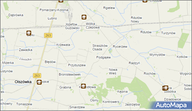 mapa Podgajew gmina Kłodawa, Podgajew gmina Kłodawa na mapie Targeo