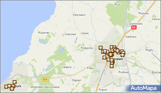 mapa Podgórze gmina Braniewo, Podgórze gmina Braniewo na mapie Targeo