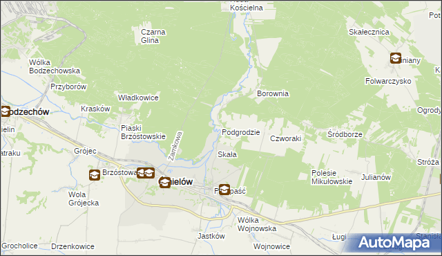 mapa Podgrodzie gmina Ćmielów, Podgrodzie gmina Ćmielów na mapie Targeo